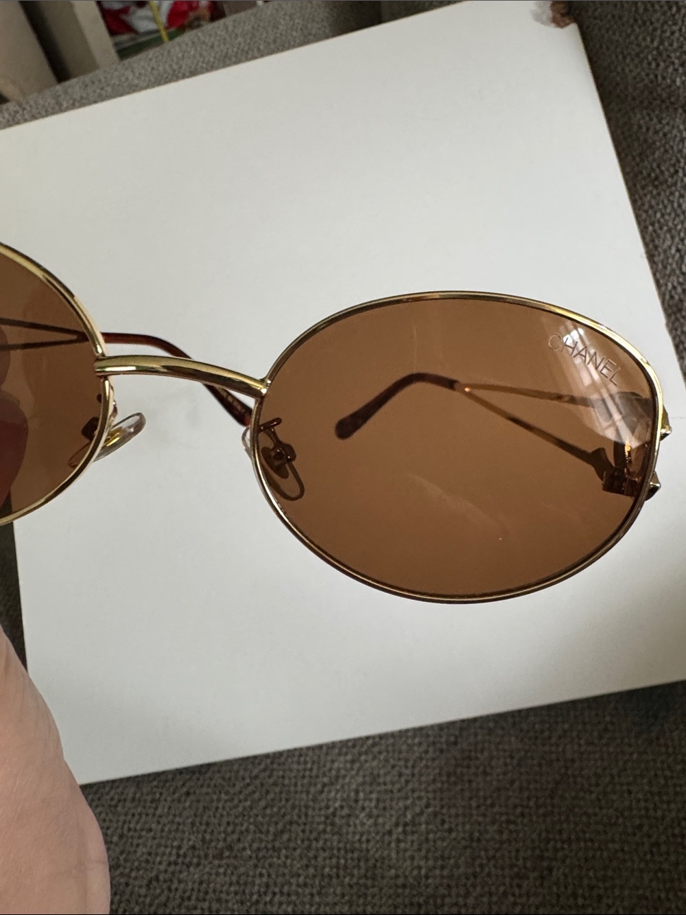 CHANEL Gold Frame Brown Lens Oval Sunglasses with Brown Temples and Logo Case - Picture 8 of 8